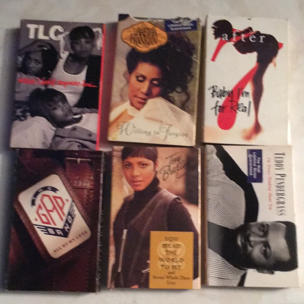 Six music cassettes, a variety of music genres